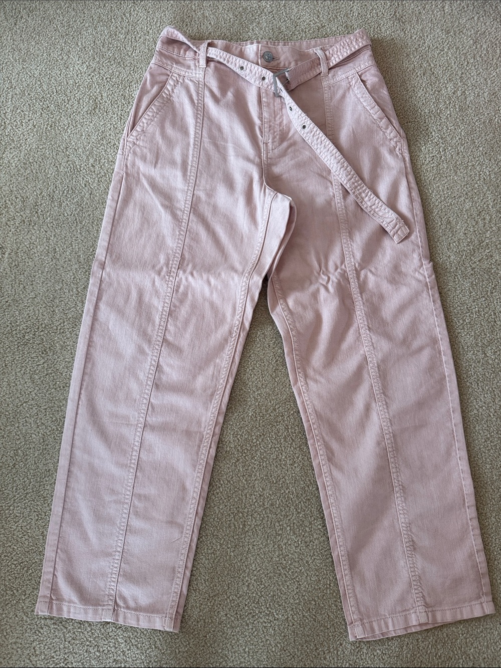 Mango Light Pink Casual Belted Chinos